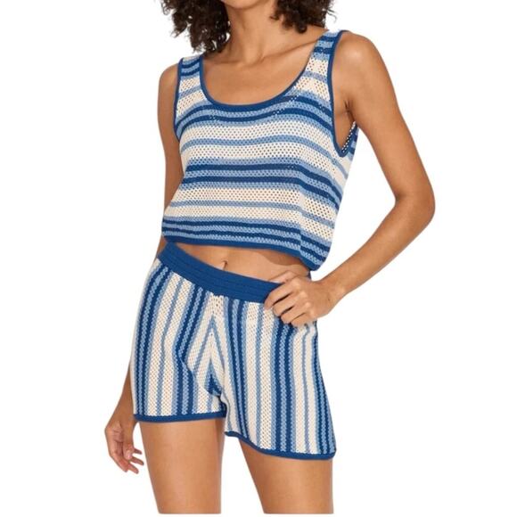 Solid & Striped Charlie Short Marina Blue Stripe Sz M Beach Pool CoverUp Coastal - Picture 2 of 8